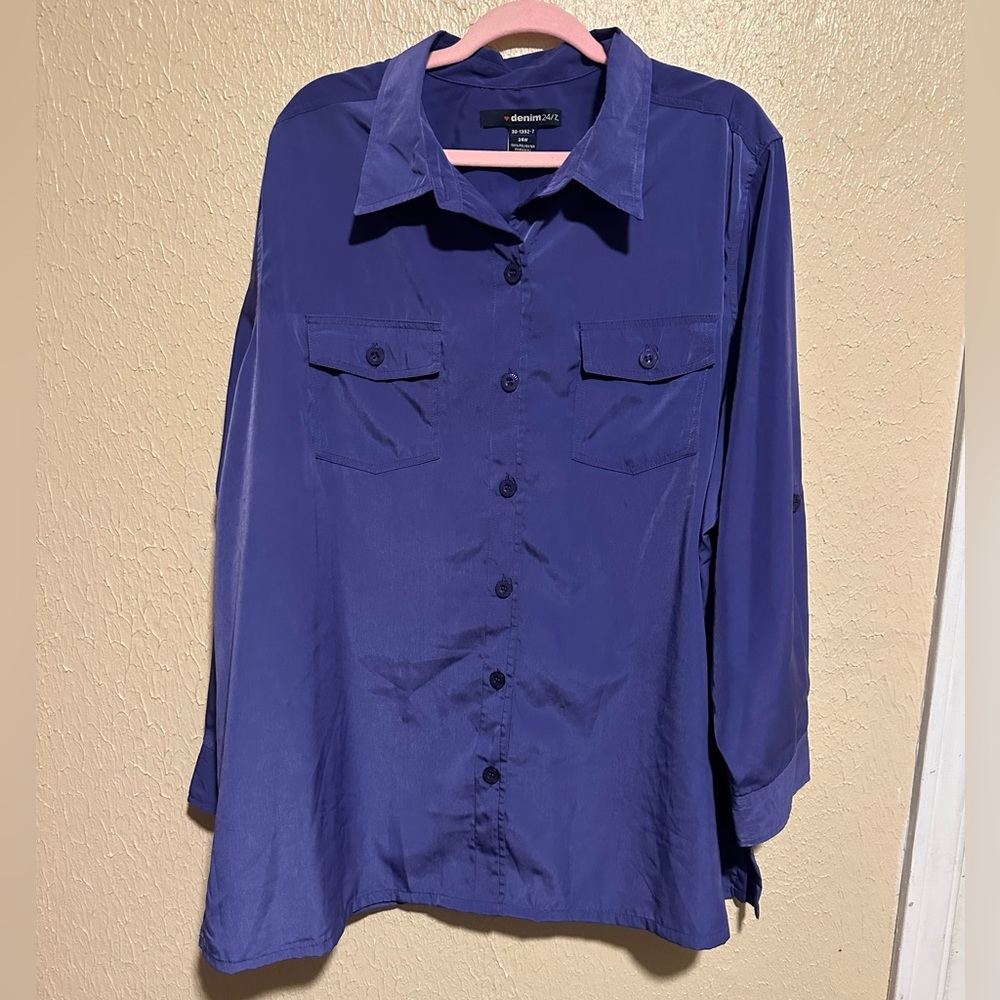 Denim 24/7 Button Down Top Size 24W Purple